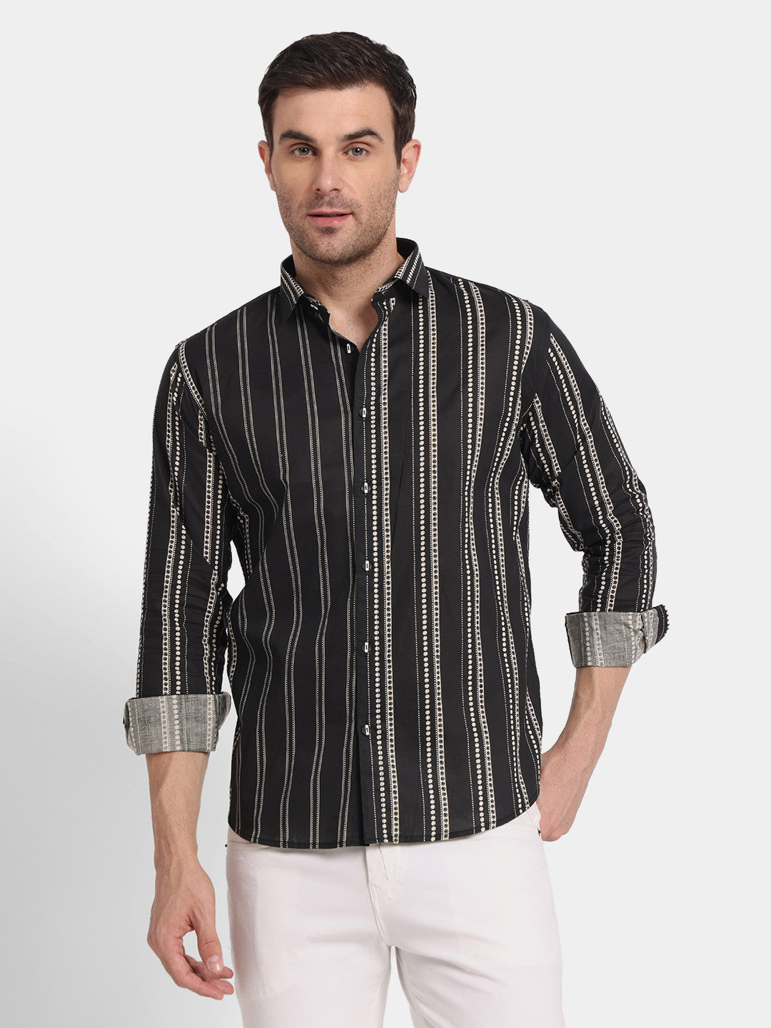 Men’s Black Vertical Striped Slim Fit Shirt