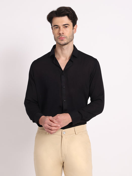 Zerny Premium Black Crepe Textured Slim Fit Shirt