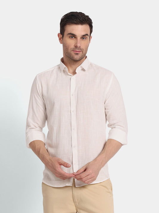 Men’s White Textured Slim Fit Cotton Shirt – Office & Casual Wear