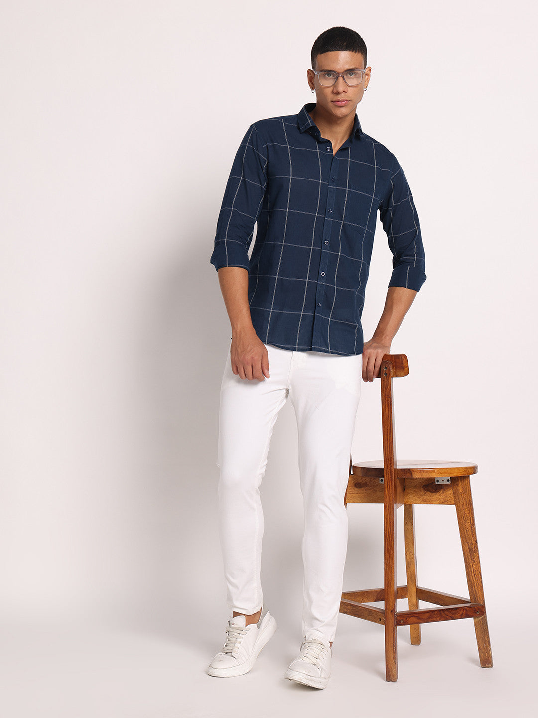 Cotton Navy Blue Check Shirt