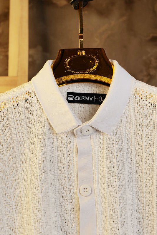 Zerny Men Comfort Fit Textured Netted Shirt
