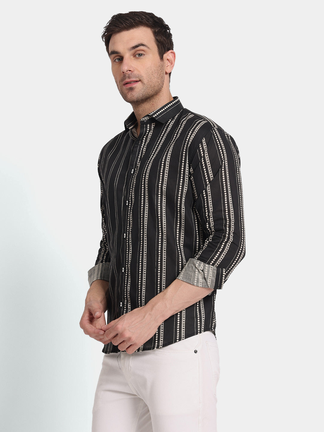 Men’s Black Vertical Striped Slim Fit Shirt