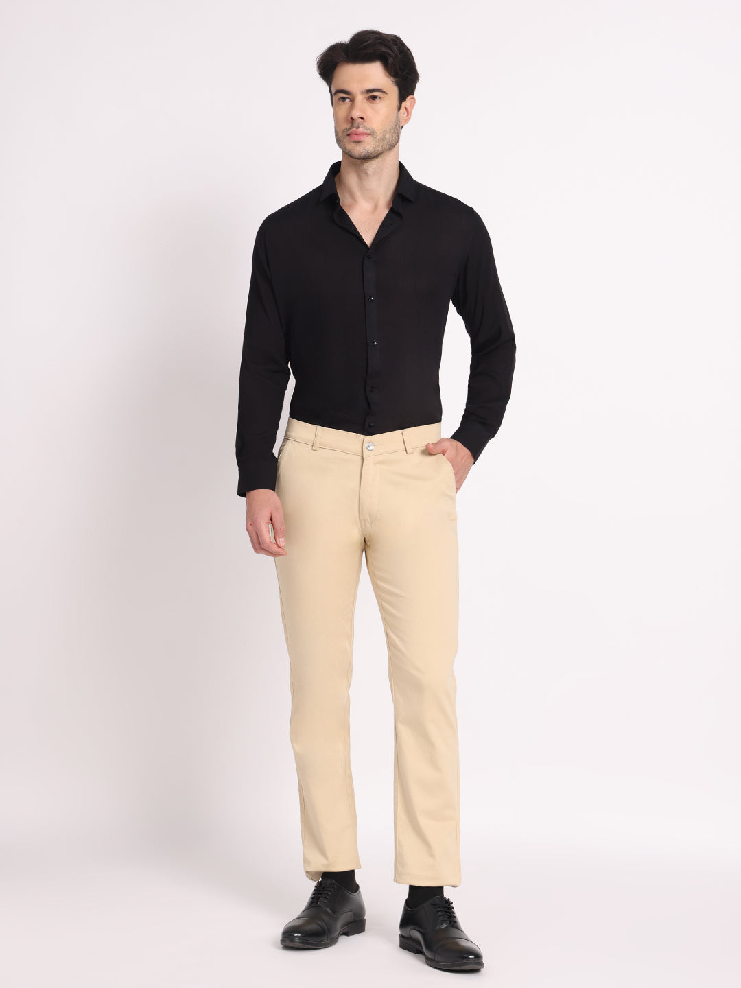 Zerny Premium Black Crepe Textured Slim Fit Shirt