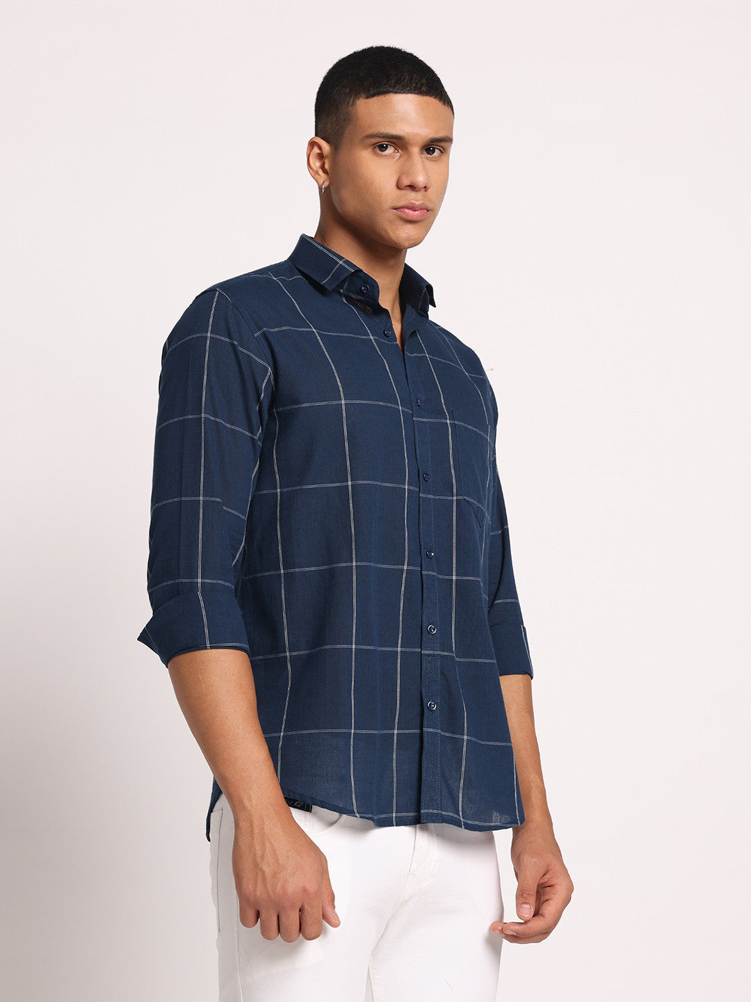 Cotton Navy Blue Check Shirt