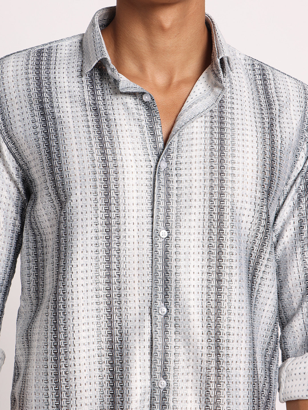 Zerny Men's Geometric Stripe Shirt