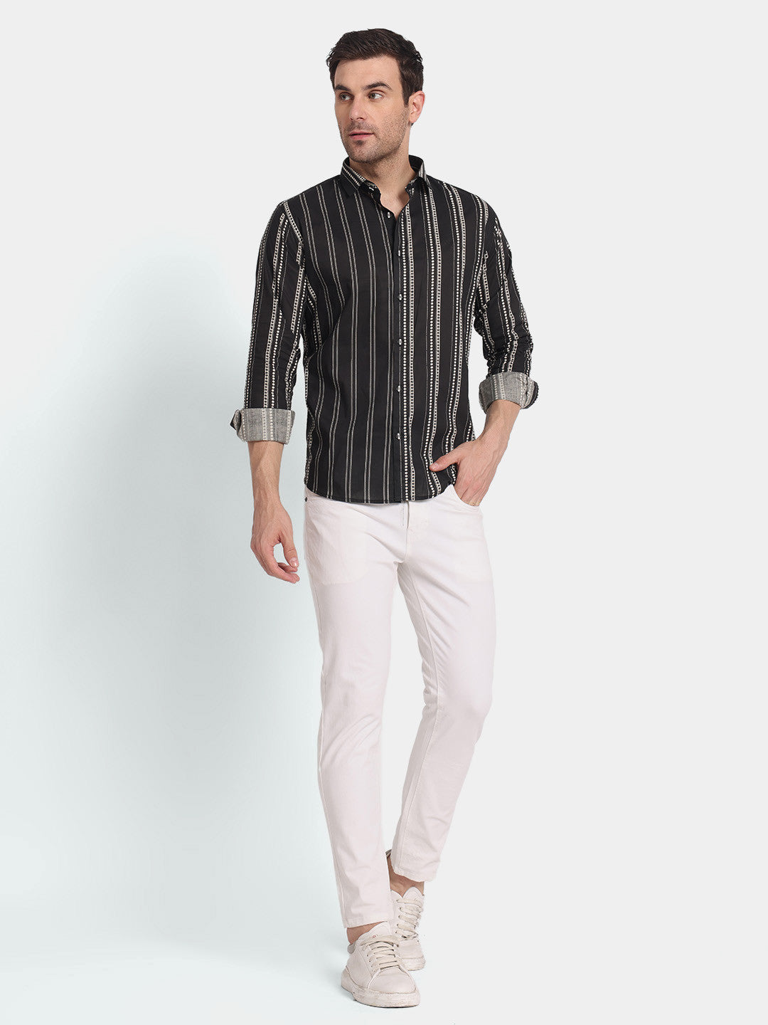 Men’s Black Vertical Striped Slim Fit Shirt