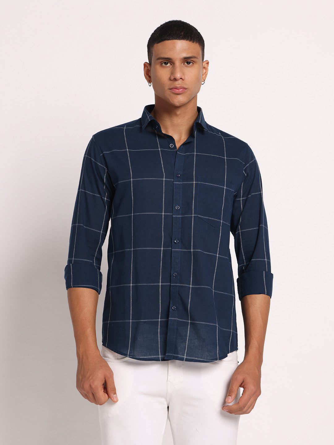 Cotton Navy Blue Check Shirt