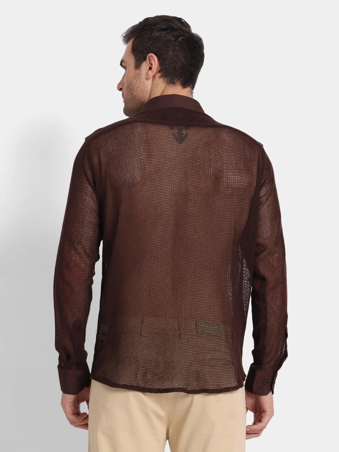 Premium Brown Netted Slim Fit Cotton Shirt Bold Look, Breezy Feel