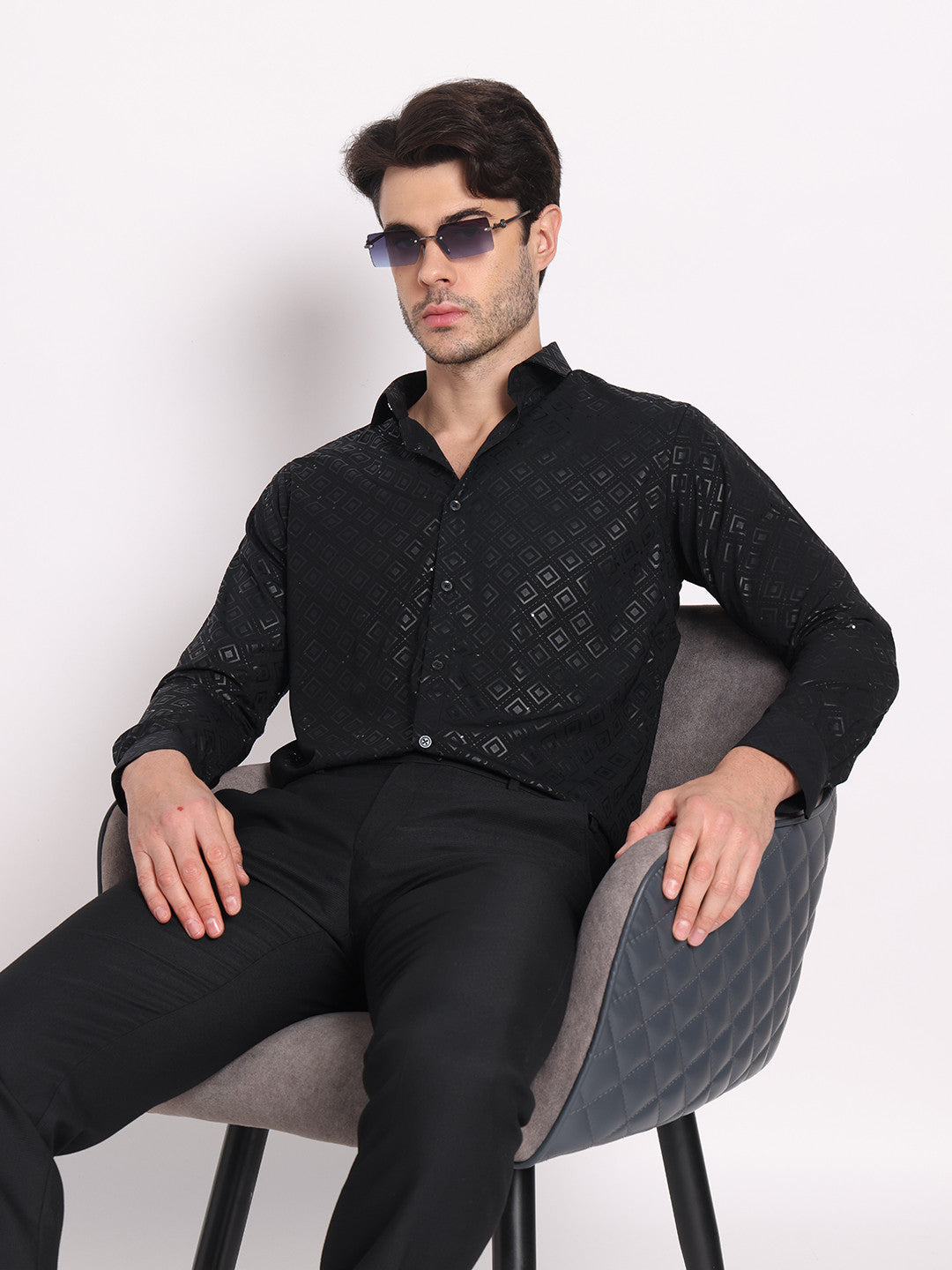Black shiny textured party wear shirt