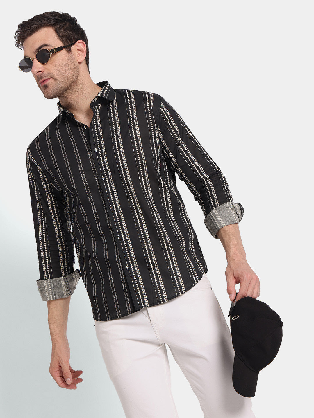 Men’s Black Vertical Striped Slim Fit Shirt