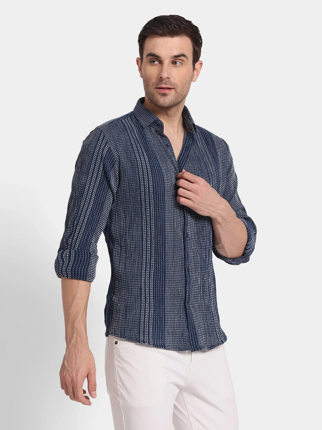 Textured Slim Fit Cotton Shirt Subtle Detail, Timeless Style