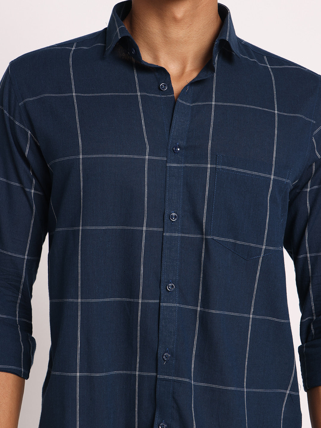 Cotton Navy Blue Check Shirt