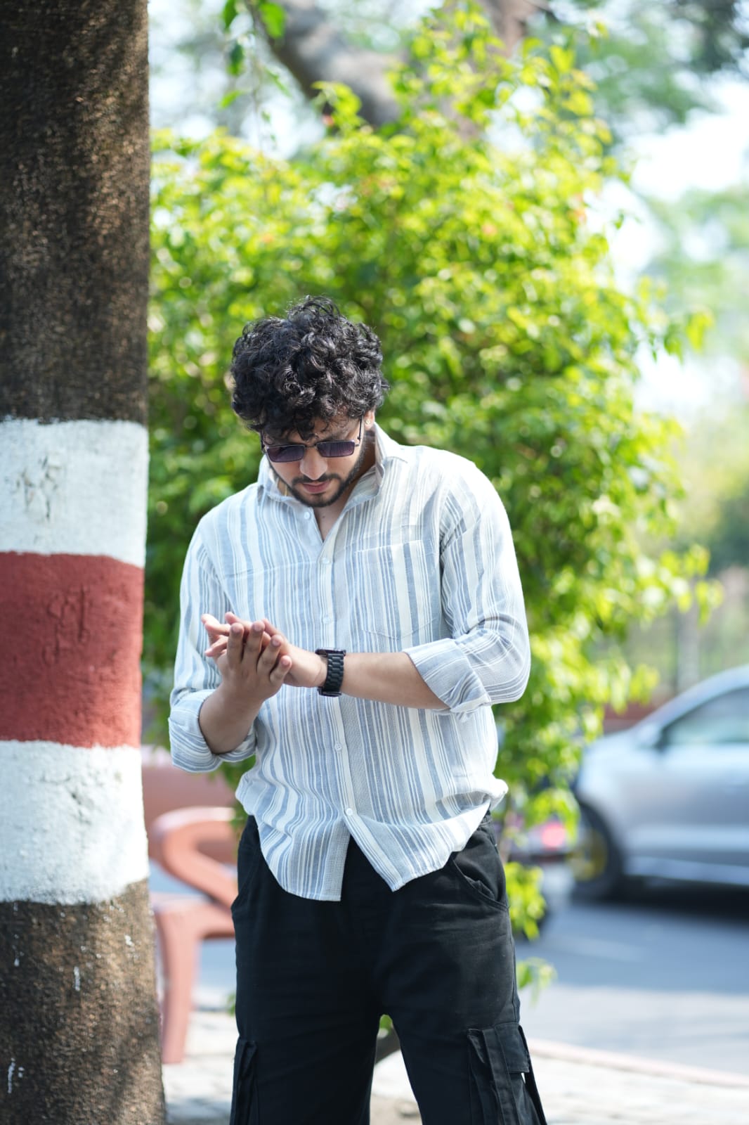 Blue Striped Slim Fit Cotton Shirt