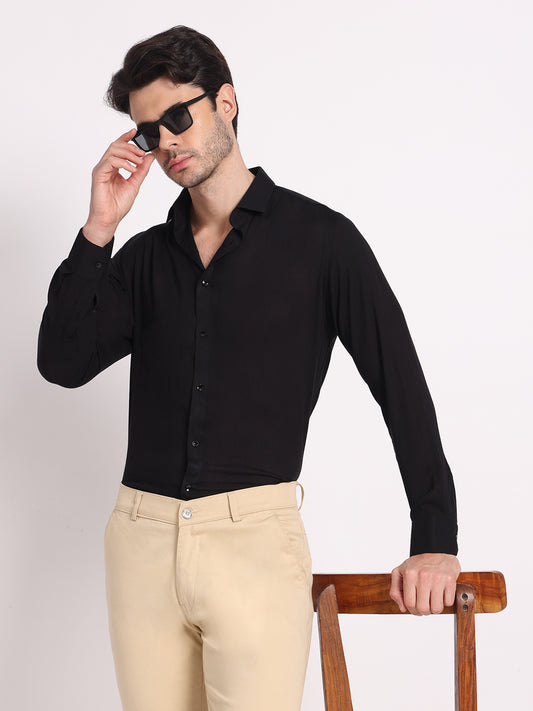 Zerny Premium Black Crepe Textured Slim Fit Shirt