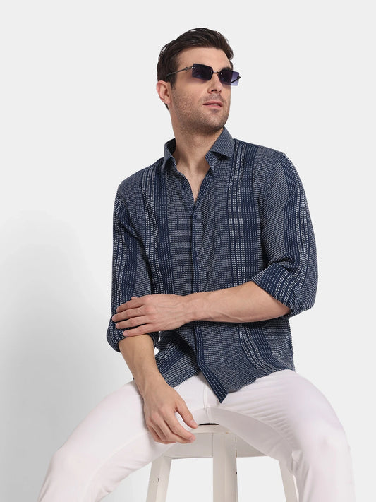 Textured Slim Fit Cotton Shirt Subtle Detail, Timeless Style