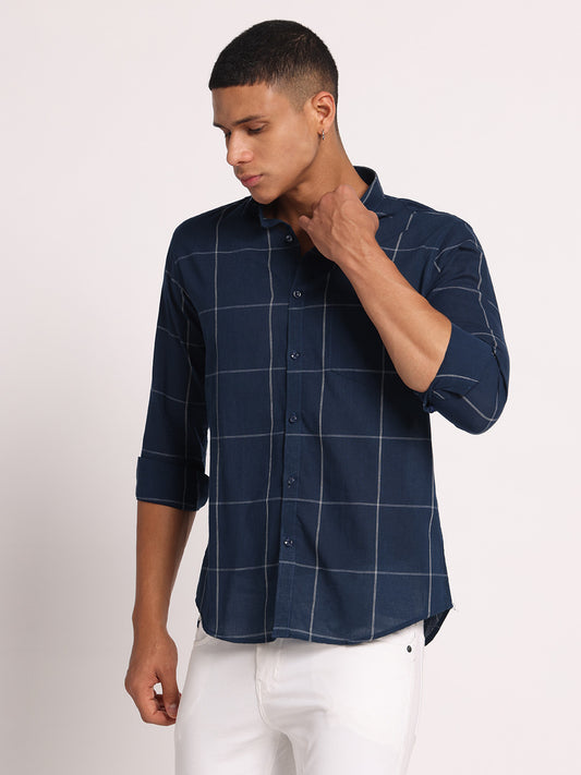 Cotton Navy Blue Check Shirt