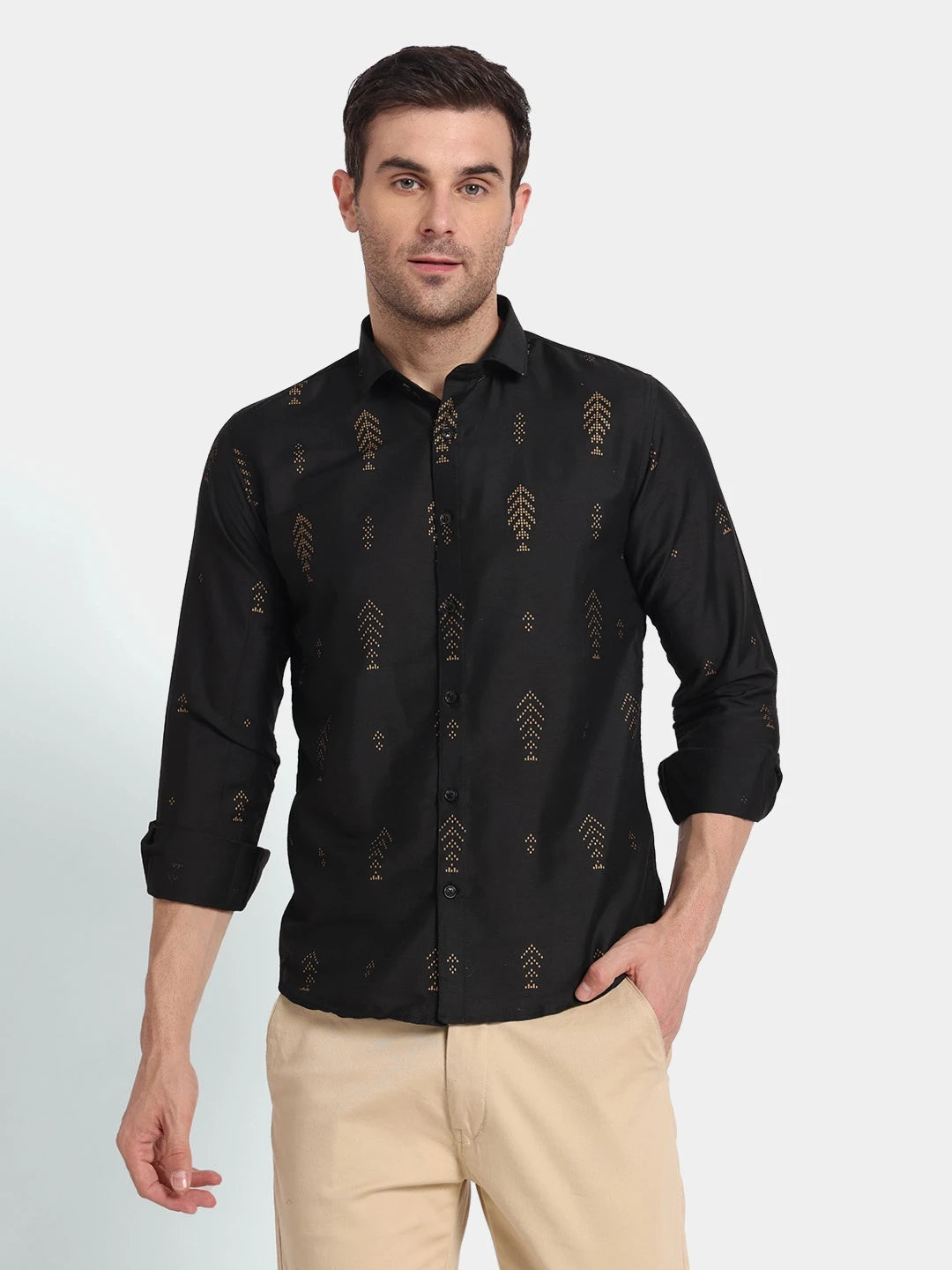 Black Classic Ethnic Motifs Printed Casual Shirt