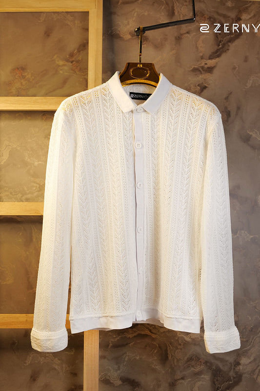 Zerny Men Comfort Fit Textured Netted Shirt