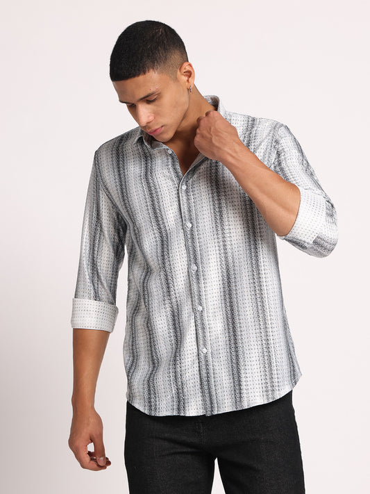 Zerny Men's Geometric Stripe Shirt