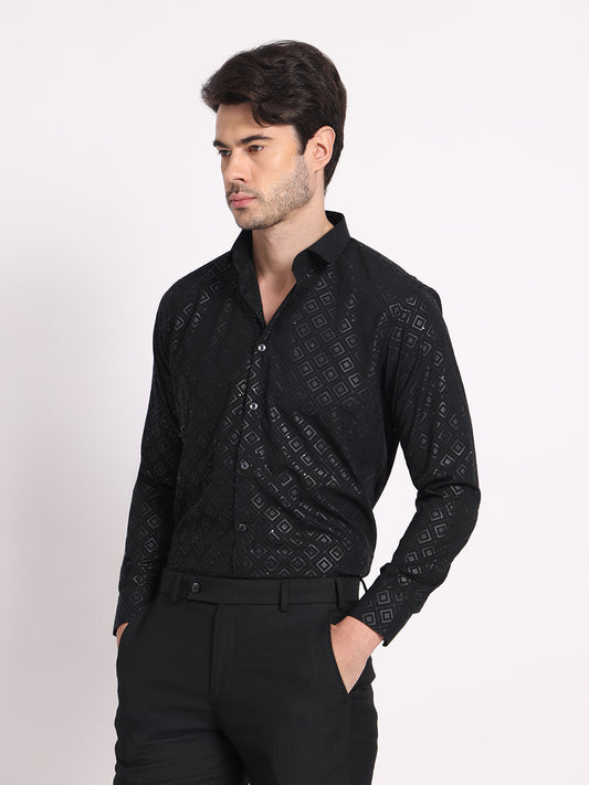 Black shiny textured party wear shirt