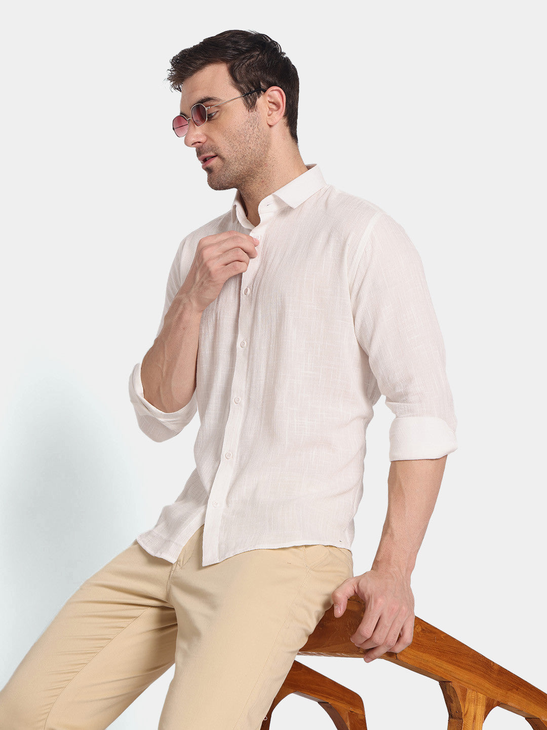 Men’s White Textured Slim Fit Cotton Shirt – Office & Casual Wear