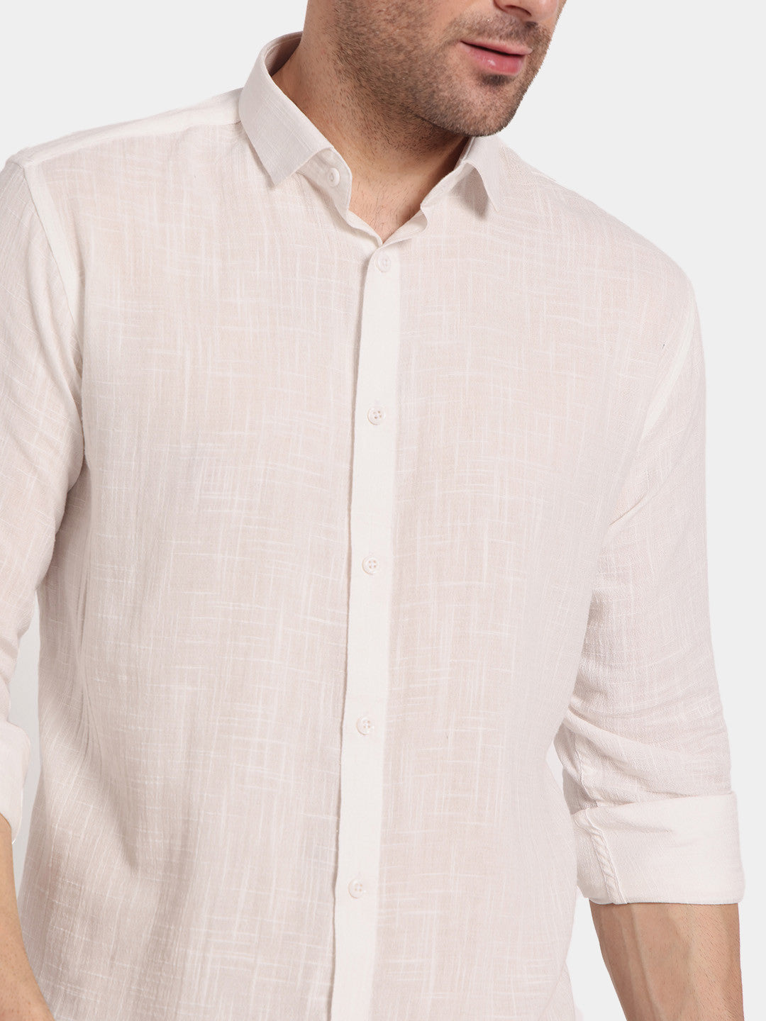 Men’s White Textured Slim Fit Cotton Shirt – Office & Casual Wear