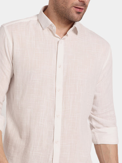Men’s White Textured Slim Fit Cotton Shirt – Office & Casual Wear