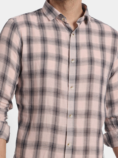 Men's Soft Pink & Black Checkered Casual Full Sleeve Shirt
