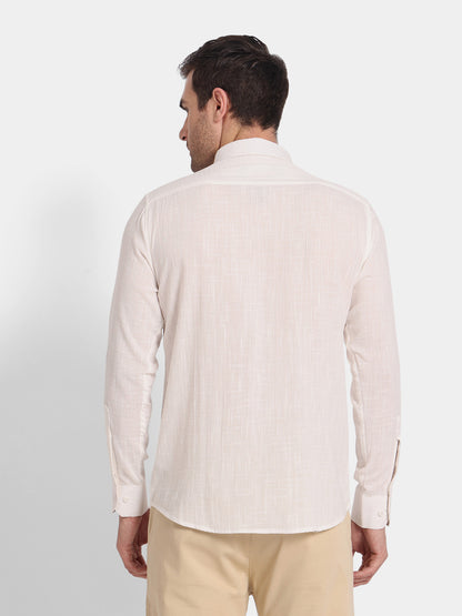 Men’s White Textured Slim Fit Cotton Shirt – Office & Casual Wear