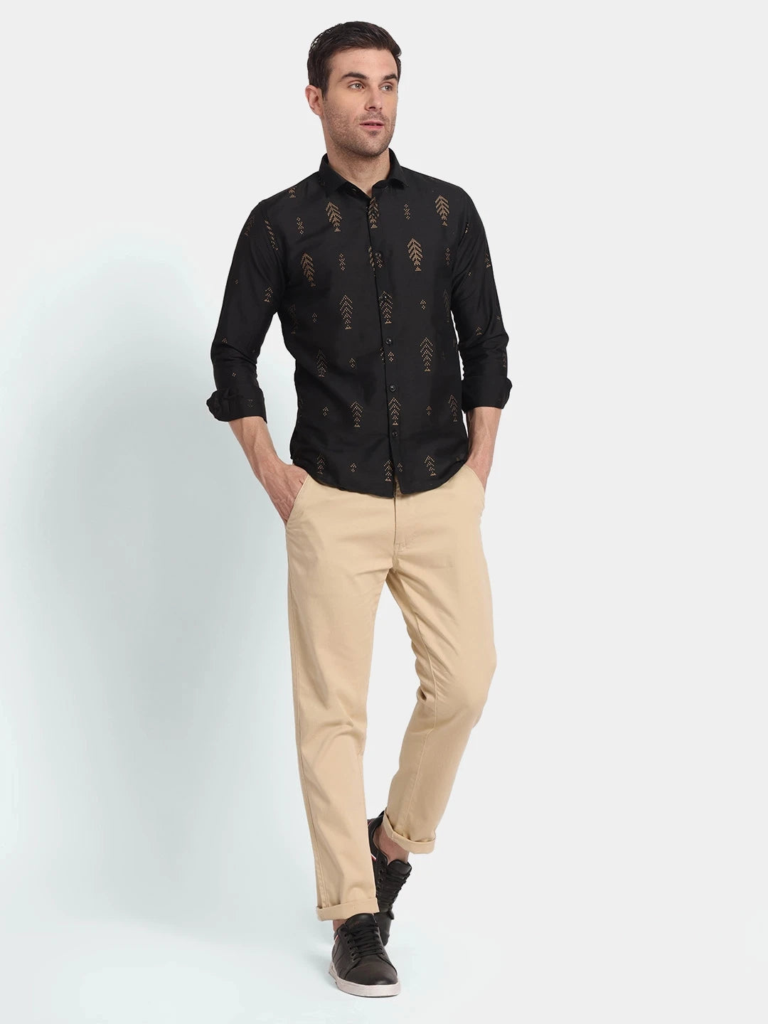 Black Classic Ethnic Motifs Printed Casual Shirt