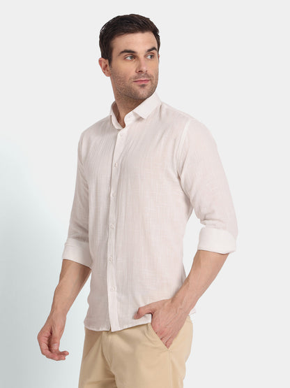 Men’s White Textured Slim Fit Cotton Shirt – Office & Casual Wear