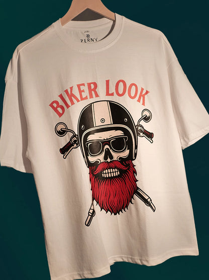 Biker Look Skull Graphic Oversized T-Shirt