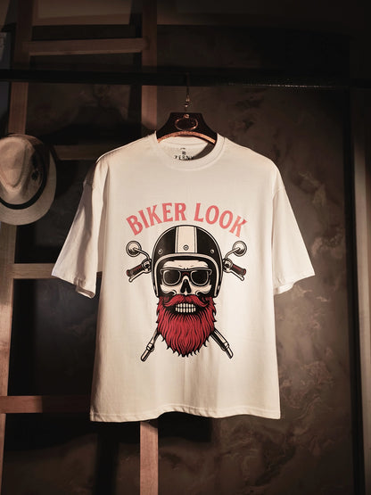 Biker Look Skull Graphic Oversized T-Shirt